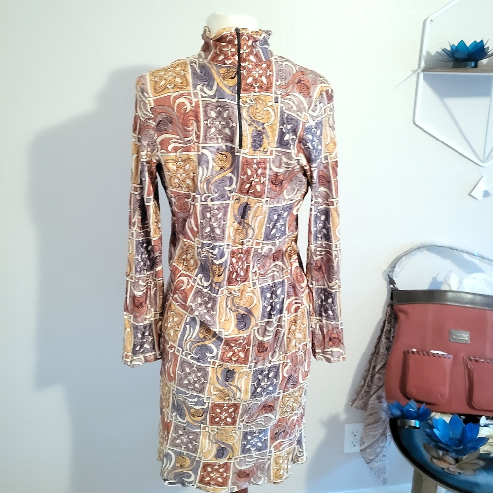 70s Vintage Patchwork Pattern Dress - image 2